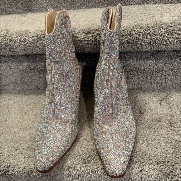 Betsey Johnson Rhinestone Western Boots, NEVER WORN - Picture 1 of 8